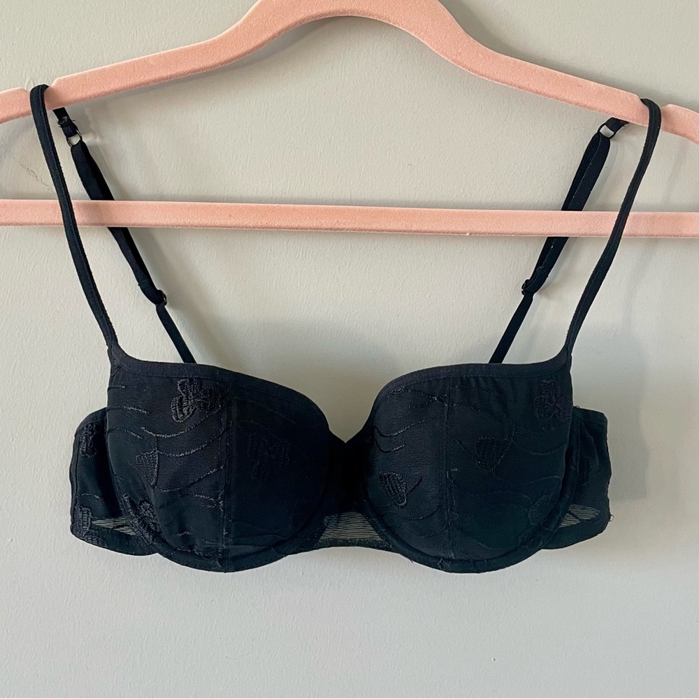La SENZA Embroidered Balconette Bra - Lightly Padded - Black